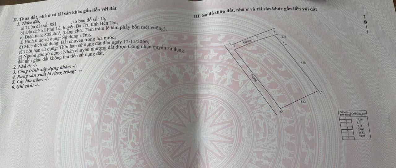 Đất nền Phú Lễ, Ba Tri 800m² 650 triệu - Tiềm năng tăng giá vượt trội!