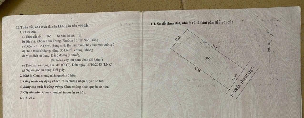 Bán nhà mặt tiền Trần Hưng Đạo Sóc Trăng 352m² - Vị trí đắc địa