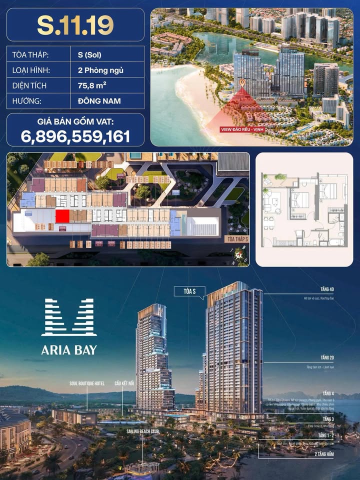 Căn hộ Aria Bay Hạ Long 75.8m² - View Đảo Rều, tầng cao, giá 6.896 tỷ!