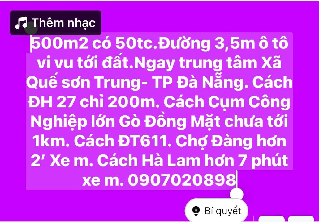 Đất nền 500m² Quế Thuận, Quế Sơn - Sổ đỏ chính chủ, ô tô tận nơi!