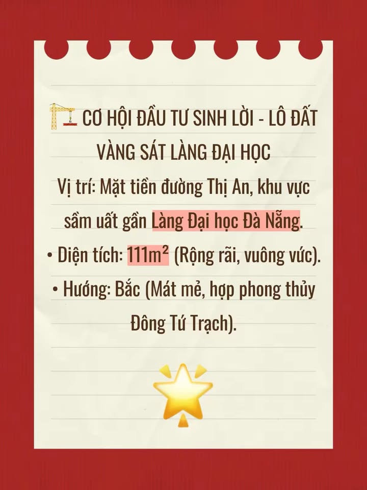 Đất Vàng Mặt Tiền Thị An, Đà Nẵng - Sát Làng Đại học, 111m²