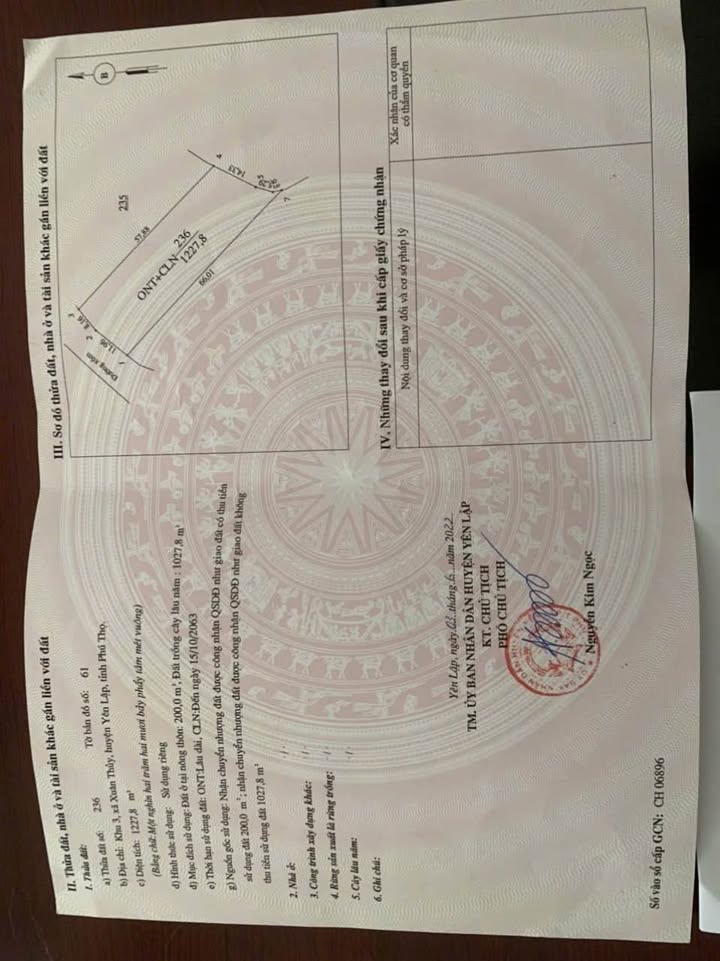 Đất Nghỉ Dưỡng Phú Thọ 1227m² Sổ Hồng Sẵn Sàng - Tặng Vườn Bưởi Ngon