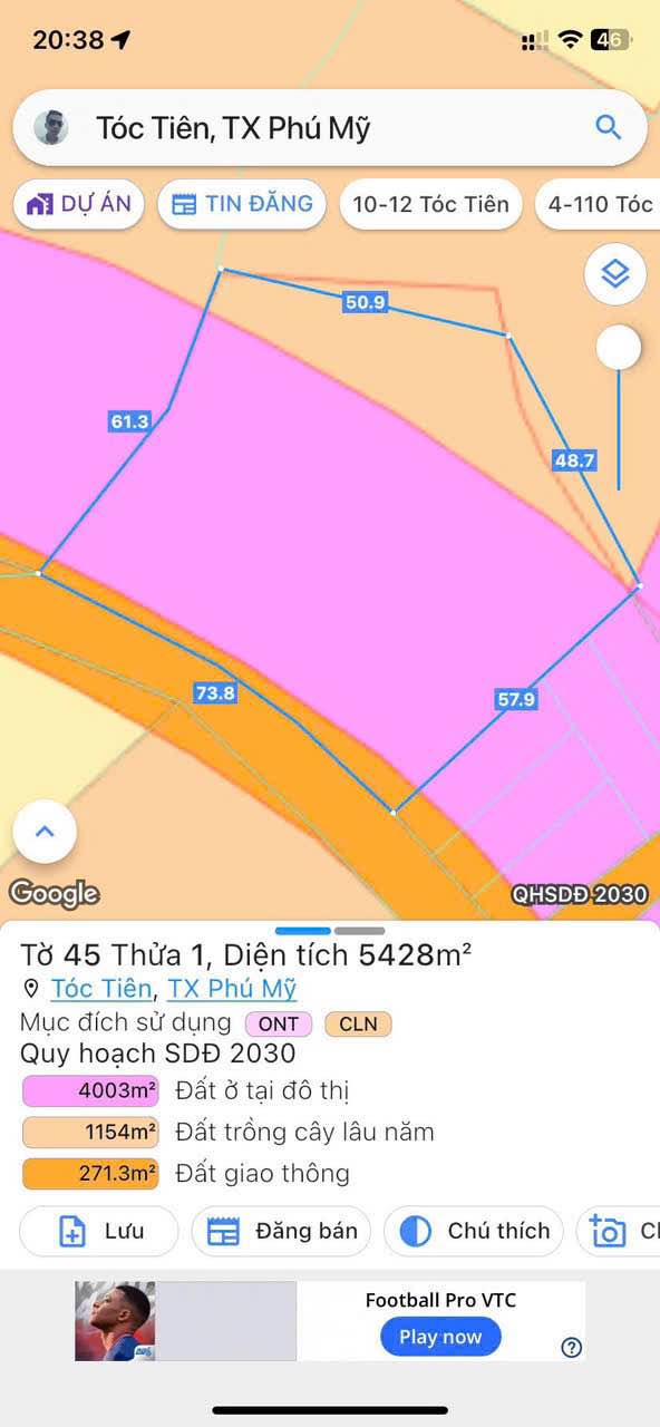 Đất nền Ấp 2 Tóc Tiên Phú Mỹ 5428m² - Sổ đỏ chính chủ