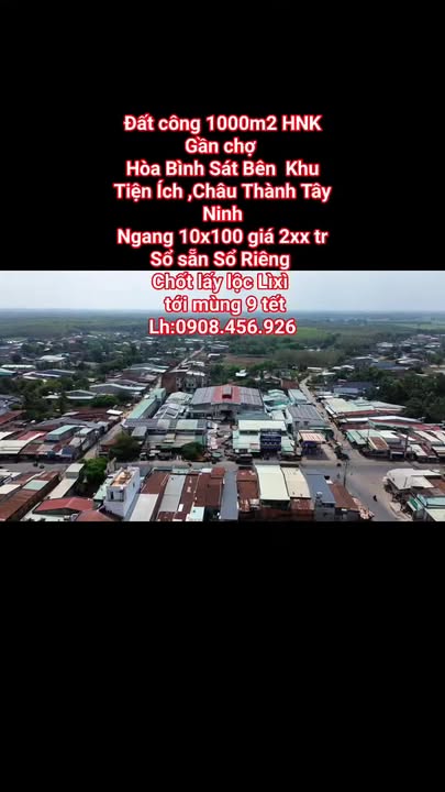 Đất Vườn 1000m² Sổ Hồng Riêng, Cách Chợ Hòa Bình 600m - Châu Thành, Tây Ninh