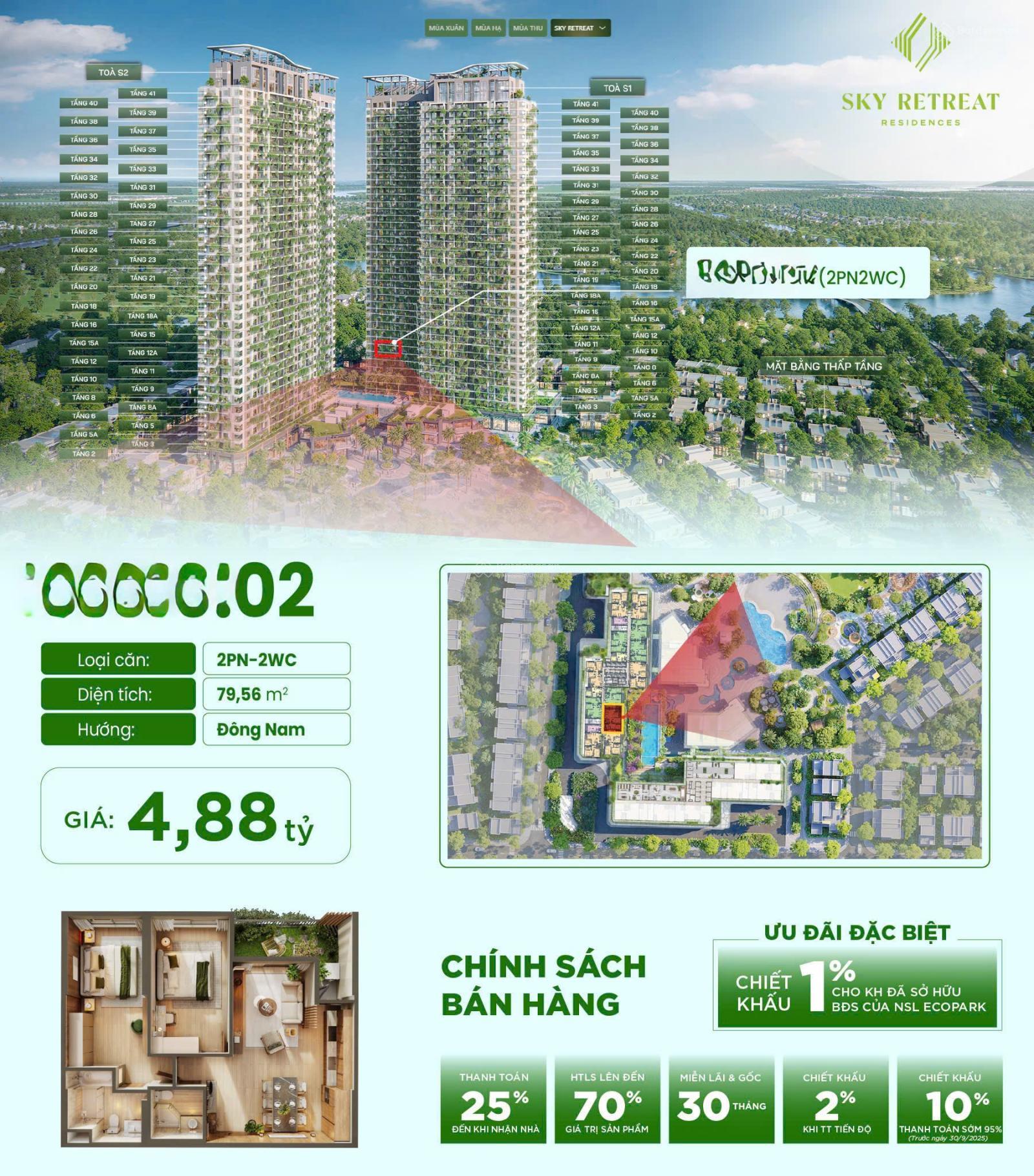 Căn hộ SkyRetreat 86m² - 1.22 tỷ nhận nhà, view biệt thự đảo
