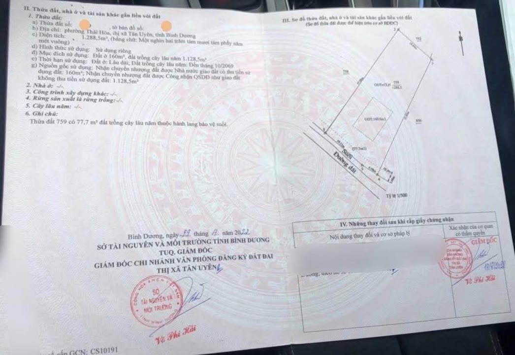 Đất nền Thái Hòa Tân Uyên 1288m² 8 tỷ - Sổ đỏ chính chủ