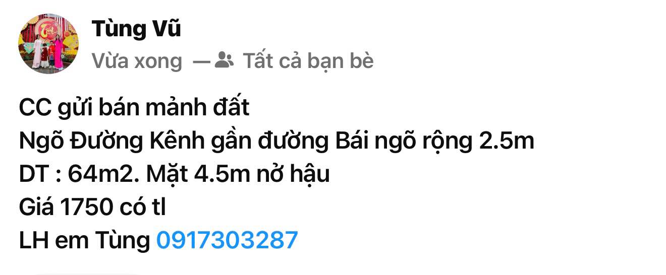 Bán đất Ngõ Đường Kênh, Nam Định - 64m² Sổ đỏ sẵn sàng
