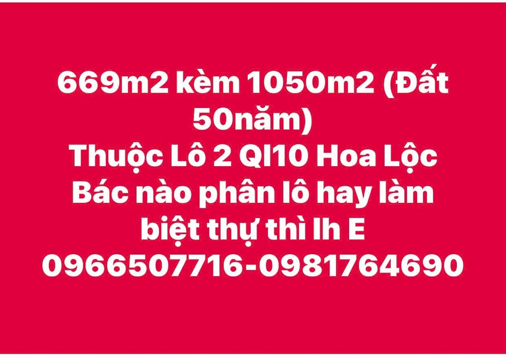 Bán Đất 669m² Mặt Tiền QL10 Hoa Lộc, Hậu Lộc - Tiềm Năng Phân Lô, Biệt Thự