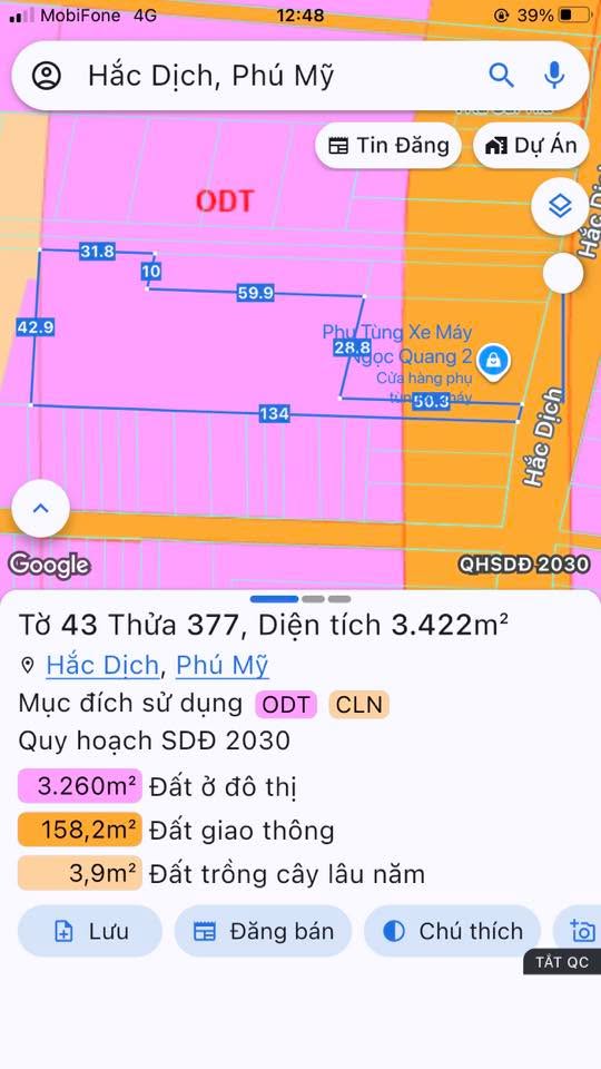 Bán đất Phú Mỹ 3400m² giá 1.9 triệu/m² - Sổ đỏ chính chủ