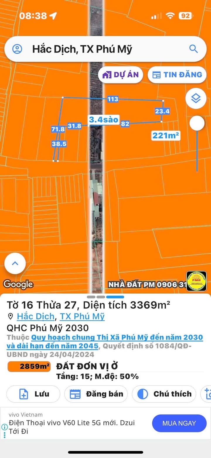 Đất nền Tân Thành Bà Rịa 3313m² - Tiềm năng tăng giá vượt trội!