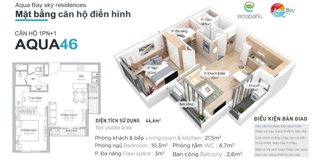 Căn hộ Aquabay Ba Đình 46m² - Full nội thất cao cấp