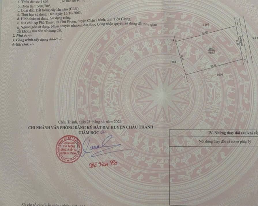 Đất nền Xã Phú Phong, Châu Thành, Tiền Giang 1000m² - Xây dựng tự do