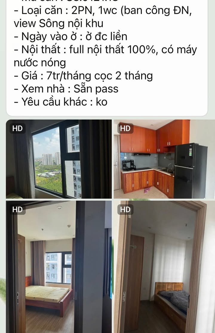 Căn hộ 2PN S3.01 - Full nội thất, View sông, Sẵn sàng vào ở ngay