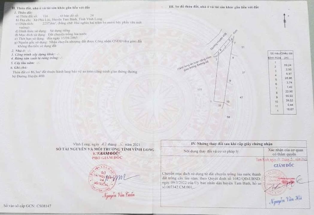 Đất Vũng Liêm Vĩnh Long 2237m² giá 2.6 tỷ - Pháp lý rõ ràng