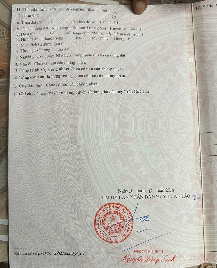 Đất nền Trường Sơn, An Lão 104m² - Sổ đỏ chính chủ, ô tô vào tận nơi!