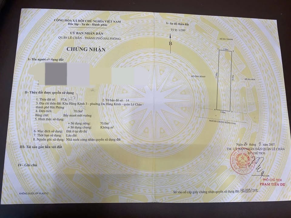 Đất nền Ngõ 188 Chợ Hàng, Lê Chân 70m² - Sổ đỏ chính chủ