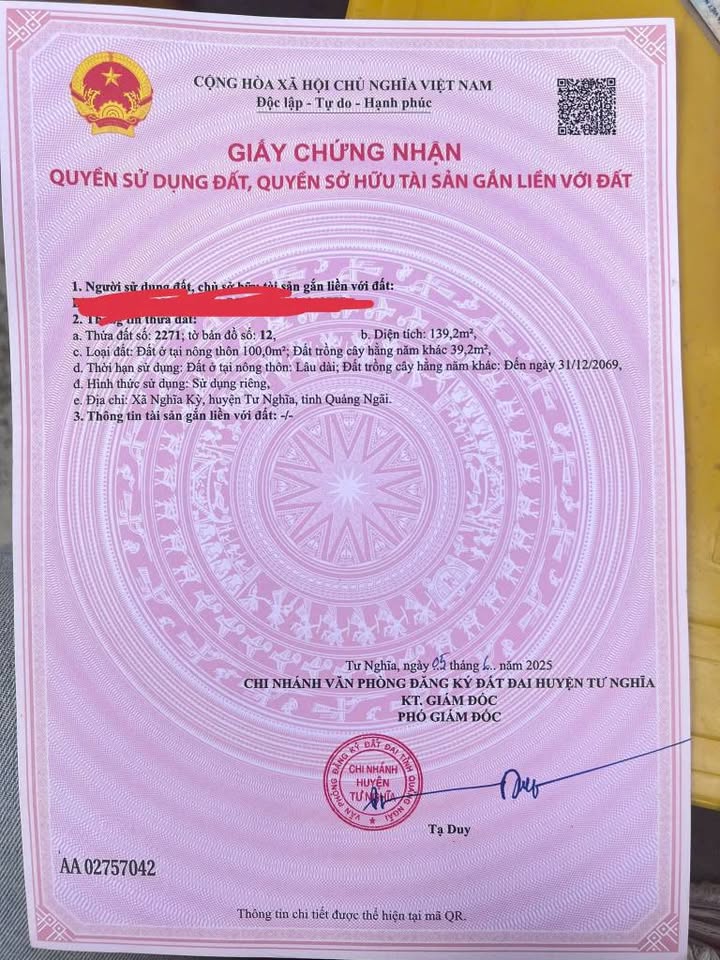 Đất nền Phường Nghĩa Lộ, TP Quảng Ngãi 135m² - Sổ đỏ chính chủ!