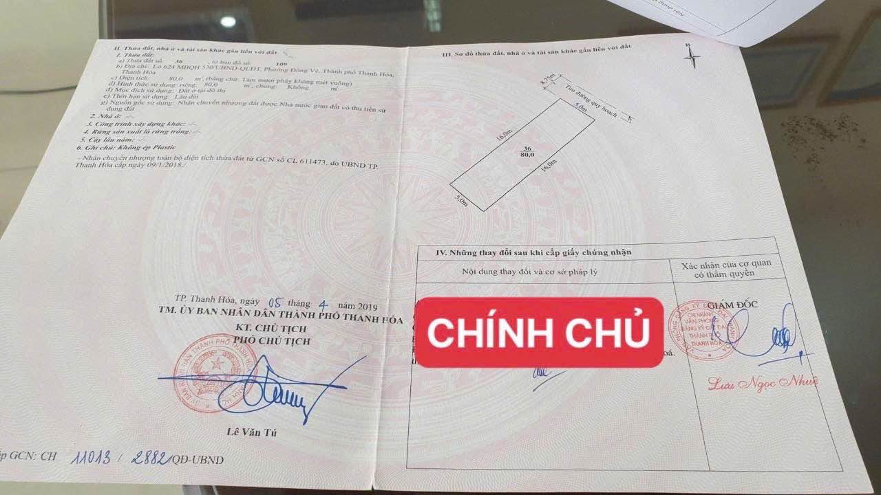 Đất nền Đông Vệ Thanh Hóa 80m² thỏa thuận - Sổ đỏ chính chủ