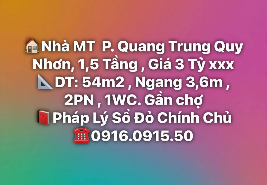Nhà mặt tiền Phường Quang Trung Quy Nhơn 54m² - Mặt tiền kinh doanh!