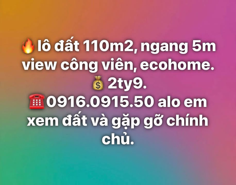 Đất nền Ecohome Quy Nhơn 110m² - View Công Viên, Sổ Hồng Chính Chủ