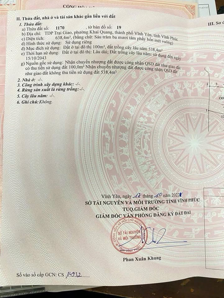 Đất nền Vĩnh Yên 638m² giá 7 tỷ - Tiềm năng tăng giá vượt trội!