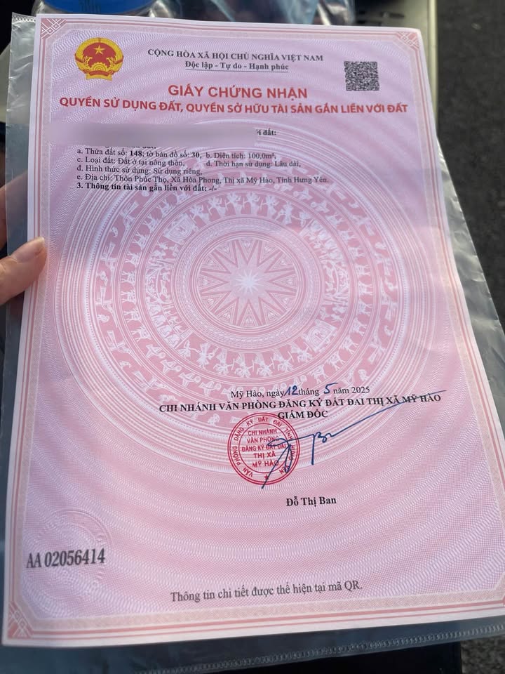 Đất nền Hòa Phong, Văn Lâm 100m² - Sổ đỏ chính chủ, tiềm năng tăng giá!