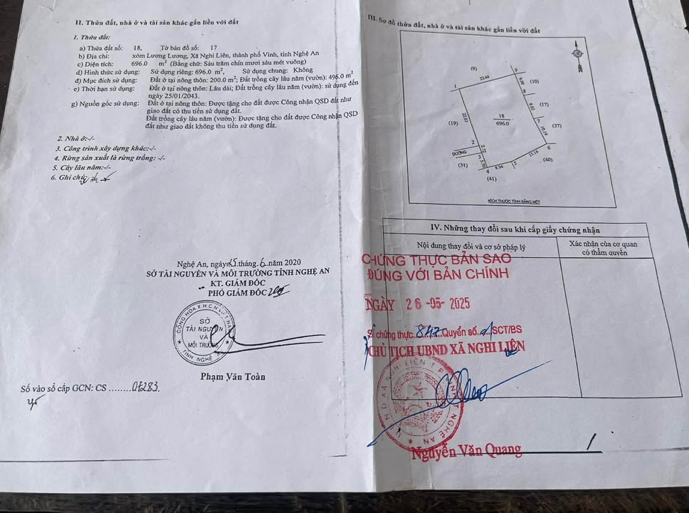 Đất nền TP. Vinh 696m² - Sổ đỏ chính chủ, tiềm năng tăng giá!