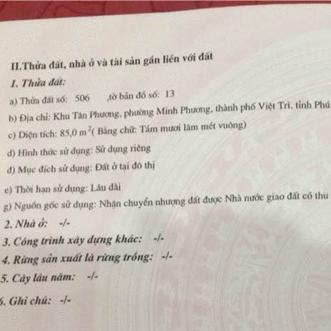 Đất nền Khu Tân Phương Việt Trì 85m² 3.1 tỷ - Sổ đỏ chính chủ!
