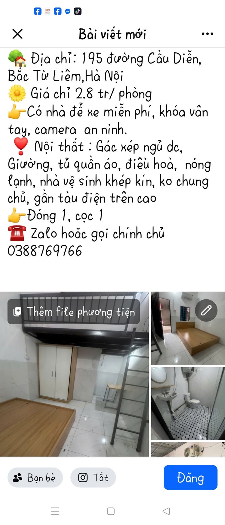 Phòng trọ cao cấp 195 Cầu Diễn, Bắc Từ Liêm 2.8 triệu - Ở ngay!