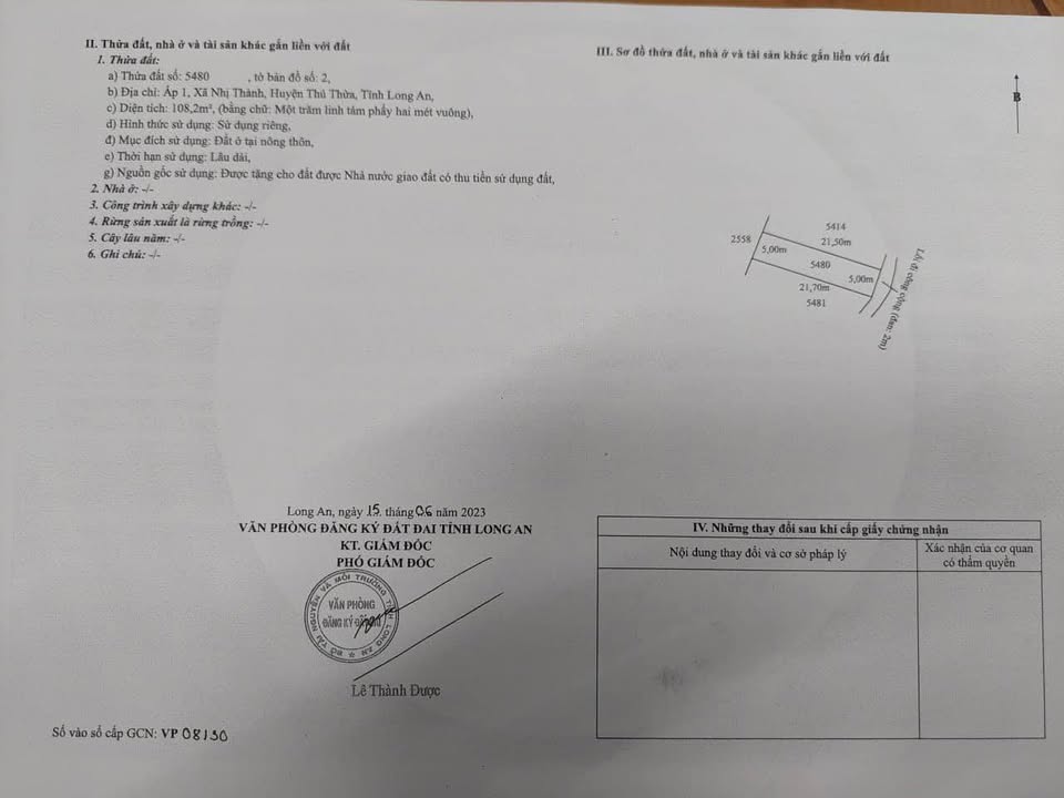 Đất nền Ấp 1 Nhị Thành 100m² giá 620 triệu - Sổ đỏ chính chủ!