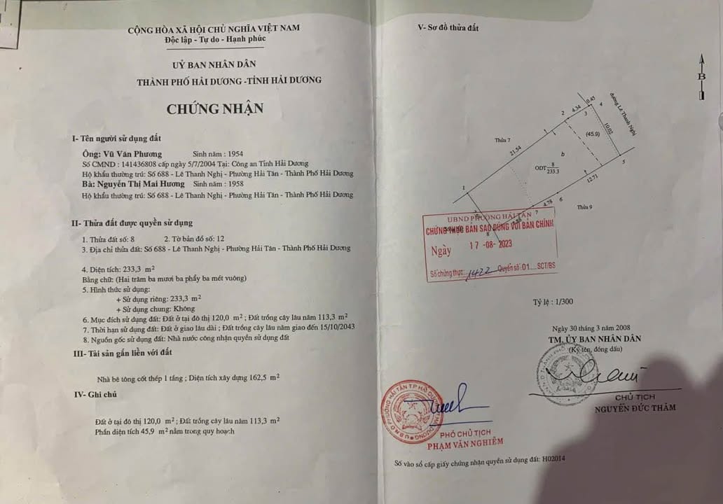 Nhà Mặt Tiền Lê Thanh Nghị, TP Hải Dương - 260m², Hướng Đông, Kinh Doanh Đắc Lộc