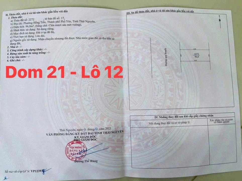 Bán đất nền 96m² đấu giá Hồng Tiến, Phổ Yên - Lời ngay đầu năm!