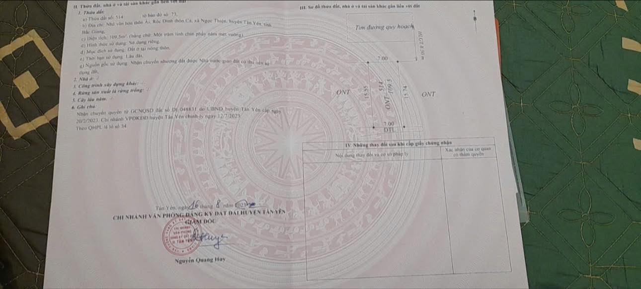 Đất đấu giá 109m² Thôn Ải Ngọc, Việt Yên - Sổ đỏ, giá 1 tỷ