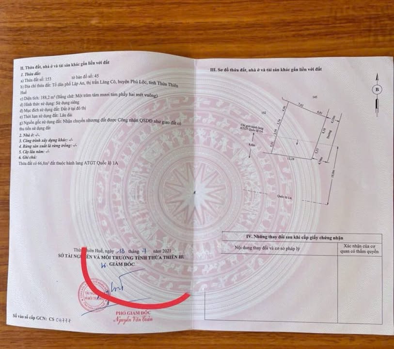 Đất Lô Góc 188m² Mặt Tiền QL1A, Thị Trấn Phú Lộc, Huế - Giá 2 Tỷ