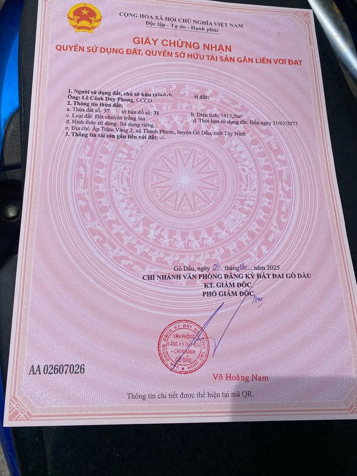 Đất nền Thanh Phước, Gò Dầu 1415m² - Tiềm năng tăng giá vượt trội!