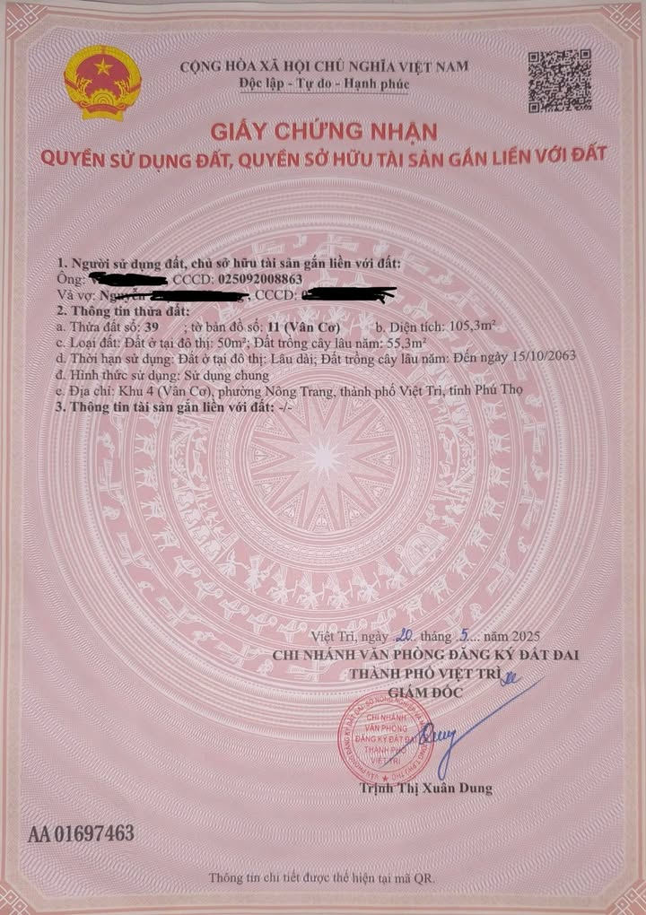 Bán đất 105.3m² Phường Nông Trang, Việt Trì - Hướng Tây, Gần Trường Học