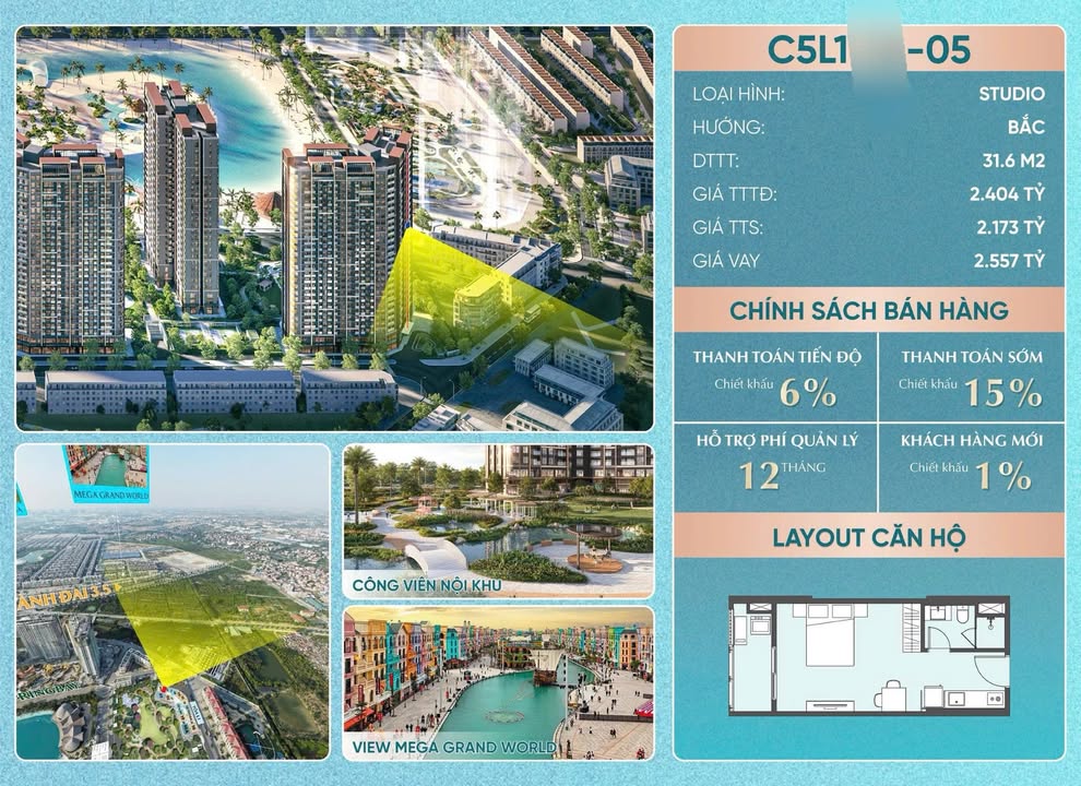 Căn hộ Masteri GC L1 Trâu Quỳ 32m² 2.173 tỷ - Bàn giao ngay