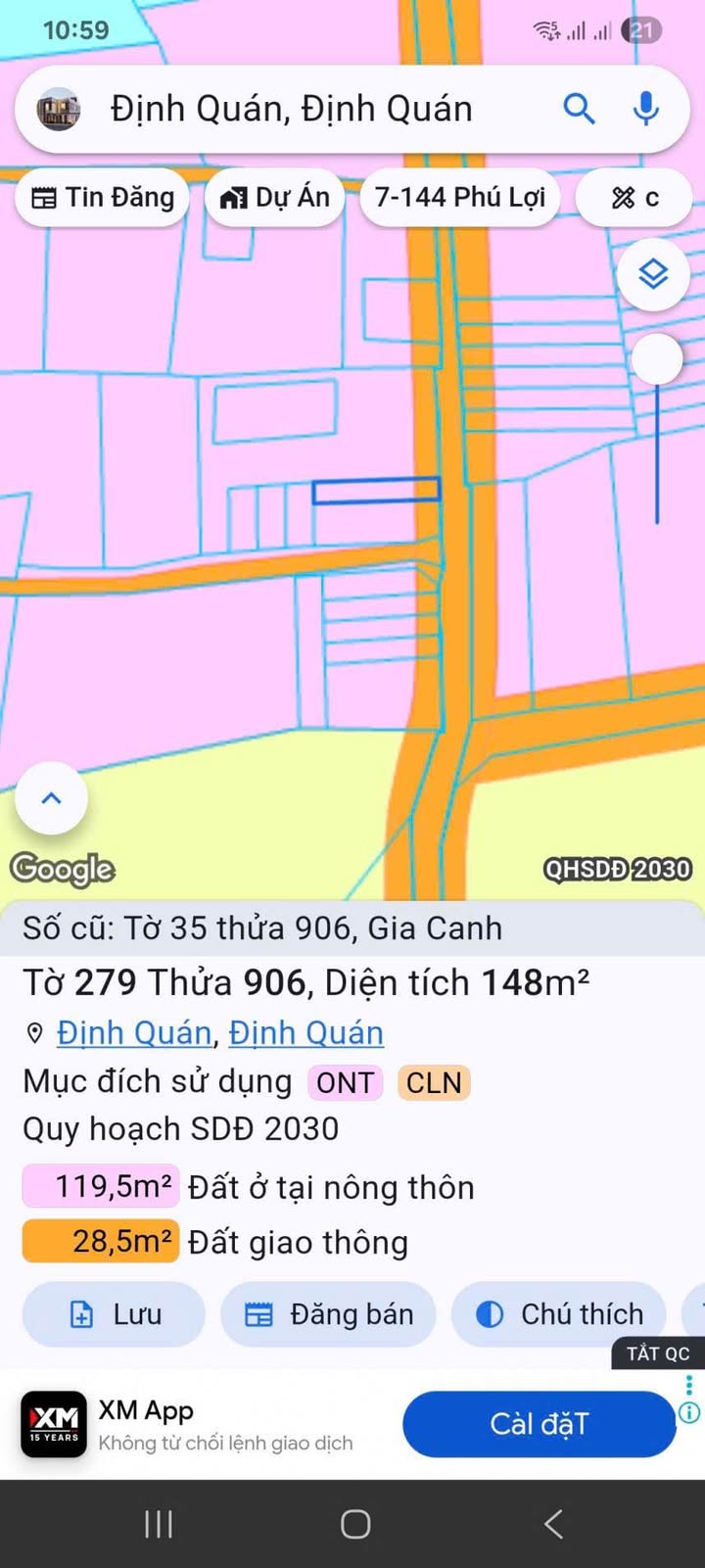 Đất thổ cư sổ hồng 151m² mặt tiền bê tông Định Quán - Giá 470 triệu