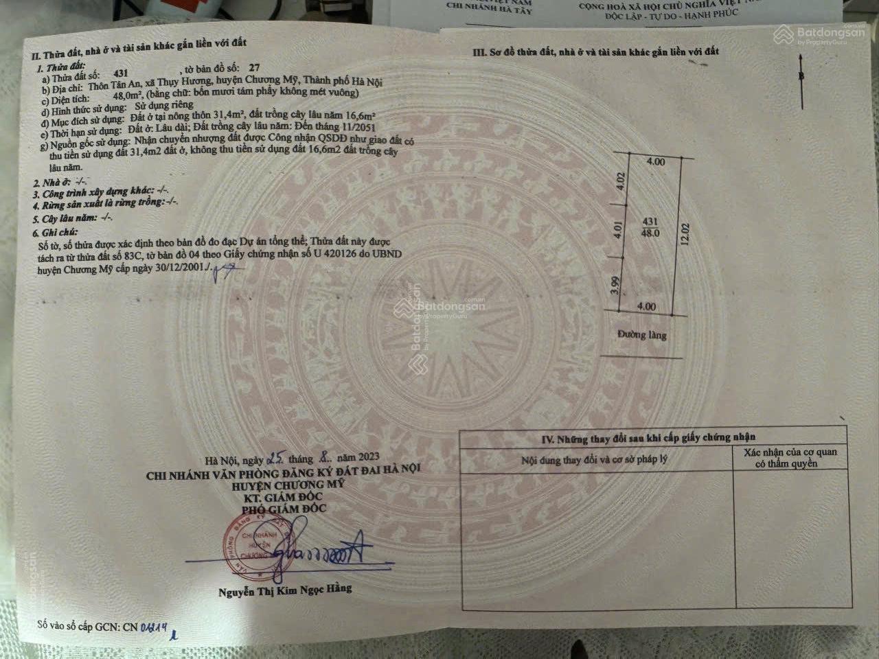 Đất Nền Chương Mỹ 48m² - Sổ Đỏ, Ngõ Ô Tô, Giá Đầu Tư Hời!