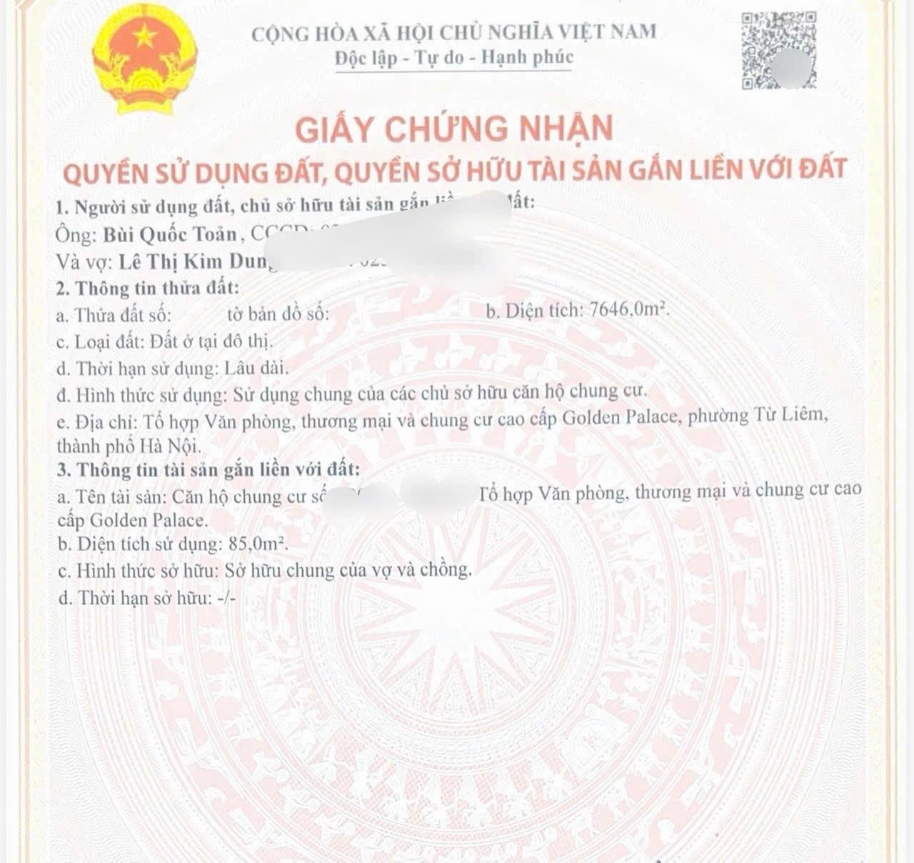 Bán gấp căn hộ 85.6m² Golden Palace Mễ Trì - Nhận nhà ngay