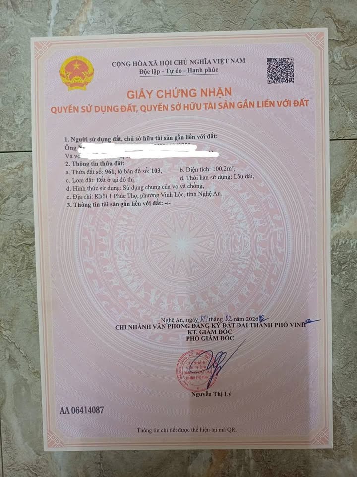 Đất nền TP Vinh 100m² giá 1.7 tỷ - Tiềm năng tăng giá vượt trội!