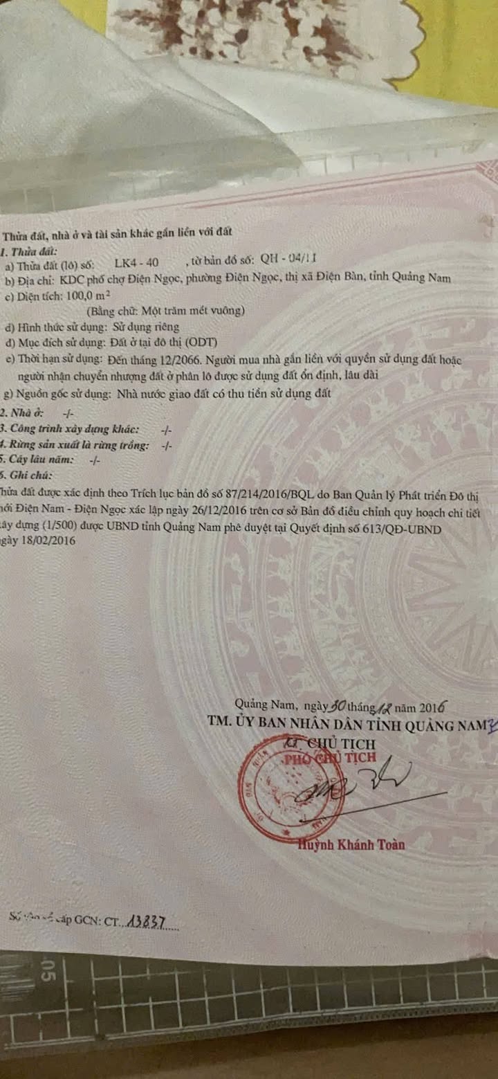 Đất nền KDC Phố Chợ Điện Ngọc 100m² - Sổ đỏ chính chủ giá tốt