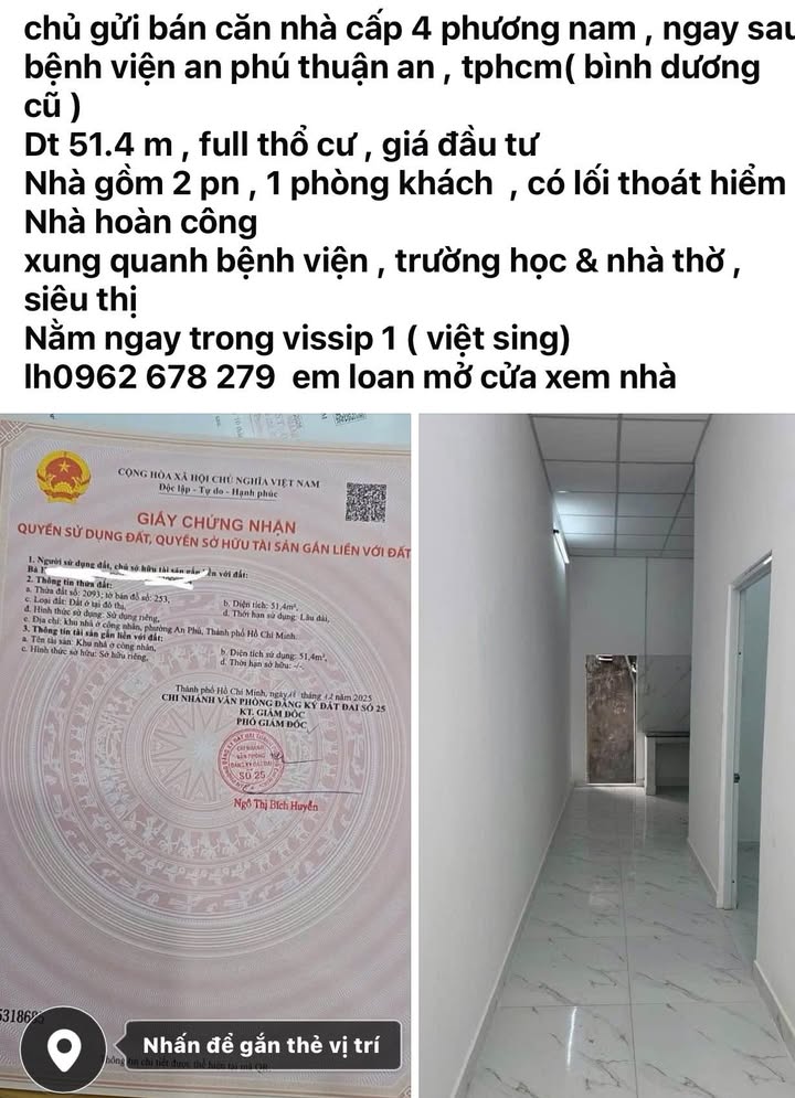 Bán nhà cấp 4 Thuận An 51m² - Sổ hồng sẵn, vị trí đẹp ngay VSIP 1!