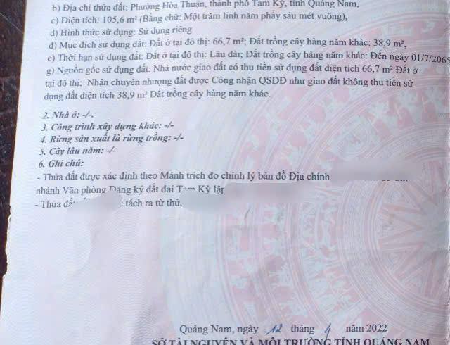 Đất nền Hoà Thuận Tam Kỳ 105m² - Sổ đỏ chính chủ, giá chỉ 600 triệu!