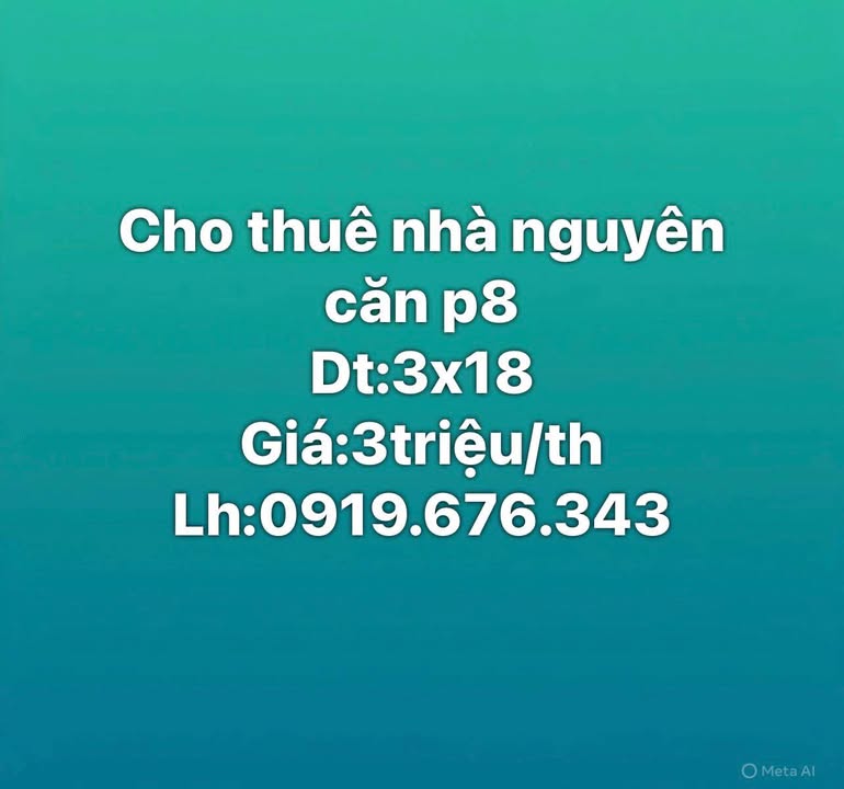 Nhà Nguyên Căn Phường 8, Cà Mau - 54m² Giá 3 Triệu/Tháng