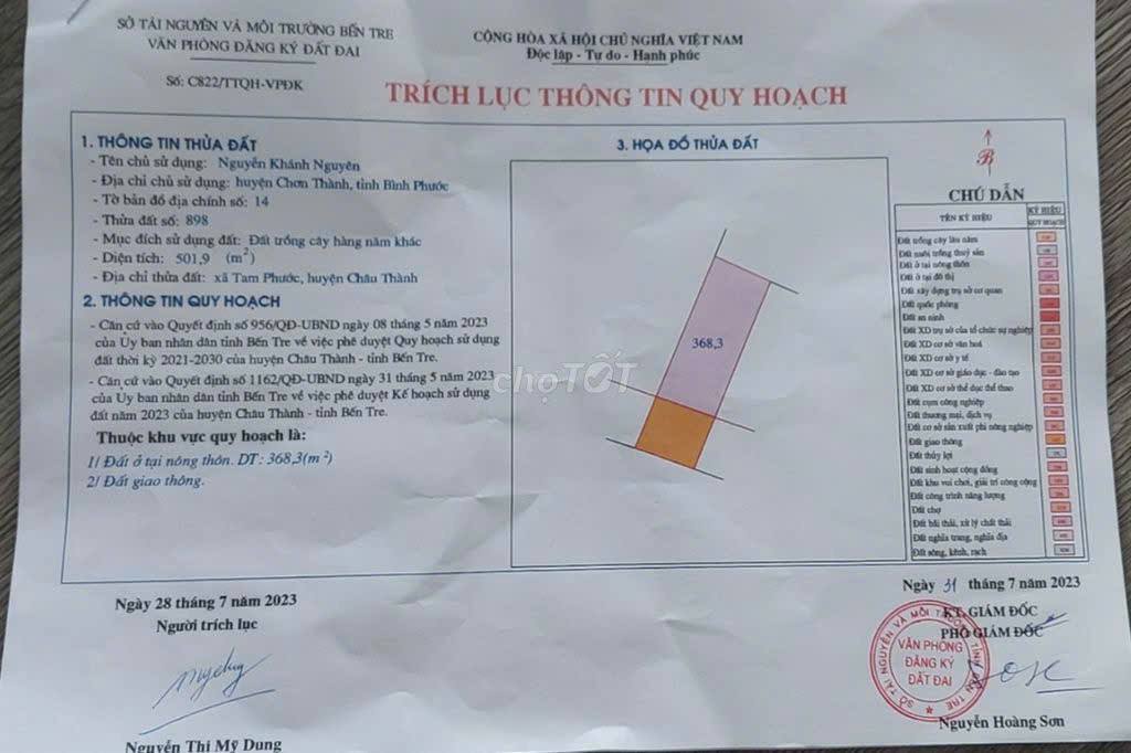 Đất Vườn Bến Tre 500m² - Sổ Hồng Thổ Cư - Giá Đầu Tư 1 Tỷ