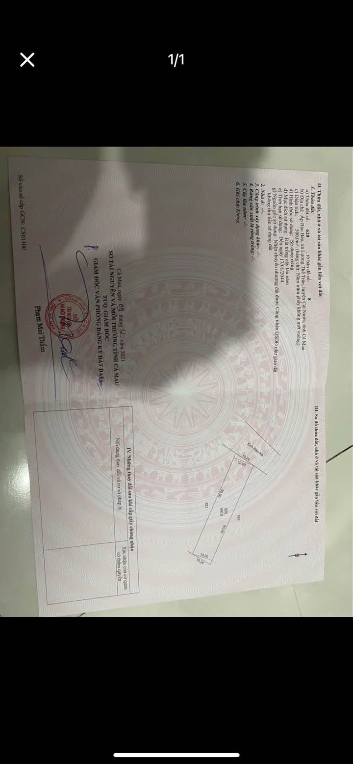 Đất nền Ấp Bào Bèo Cái Nước 500m² 430 triệu - Pháp lý rõ ràng