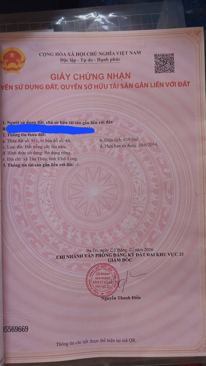 Đất nền An Hòa Tây, Ba Tri 620m² - Sổ đỏ chính chủ, mặt tiền lộ nhựa!