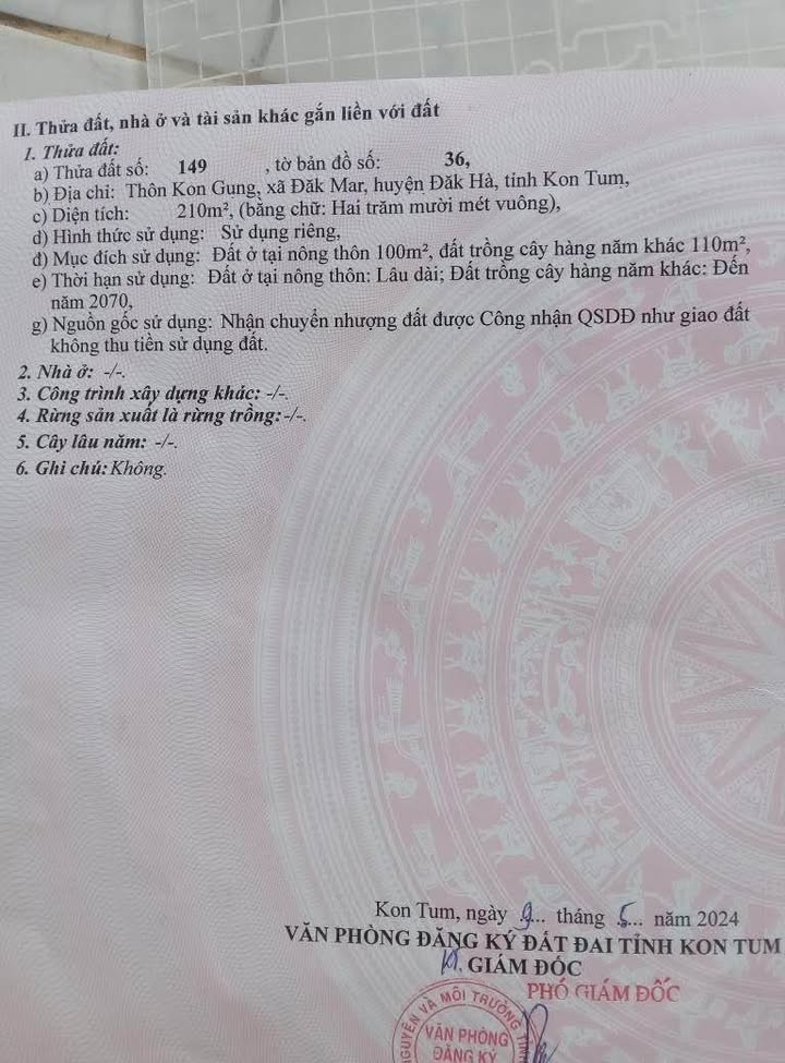 Bán Đất Thổ Cư 210m² Đăk Hà, Kon Tum - Chính Chủ, Giá 125 Triệu