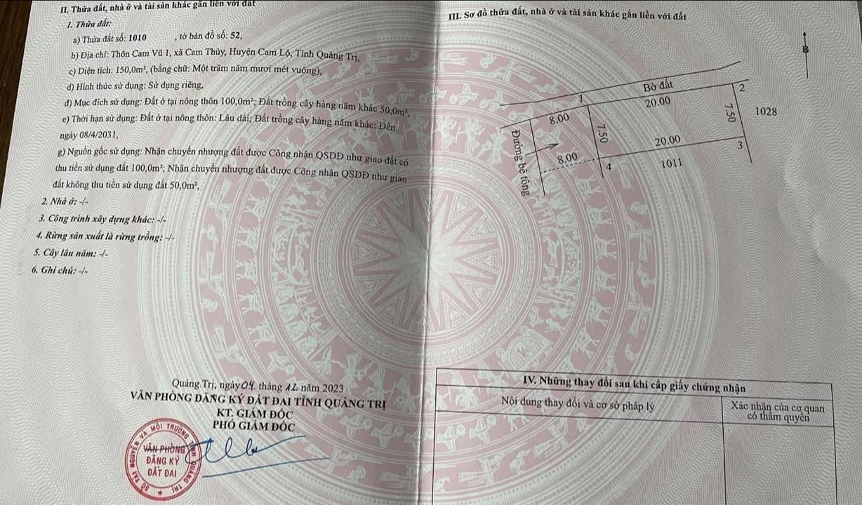 Đất nền Cam Thủy Lệ Thủy 150m² giá hơn 100 triệu - Sổ đỏ chính chủ